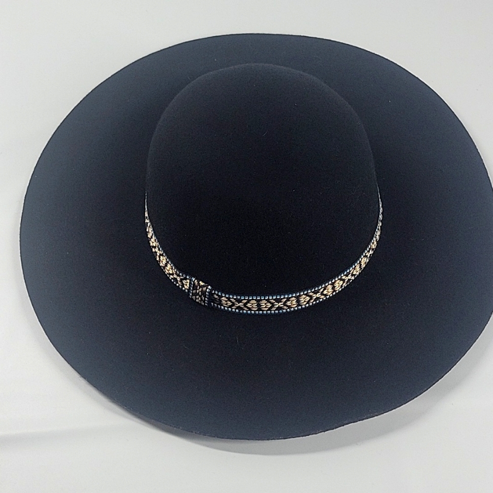 TART Black Wool Wide Brim Hat Boho Indie One Size